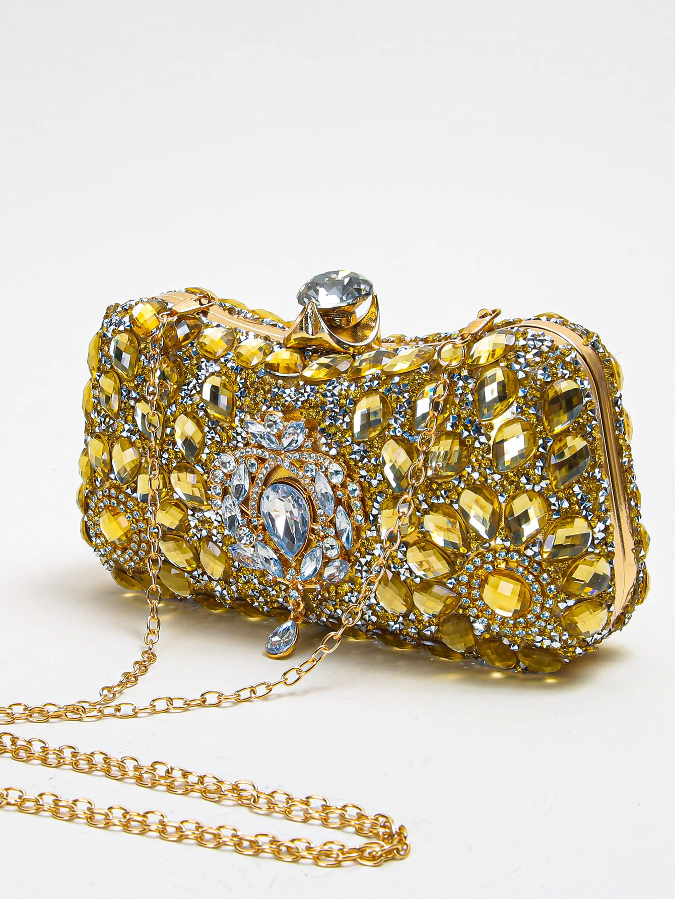 

Mini double-sided flower-shaped gemstone hardware diamond buckle clutch