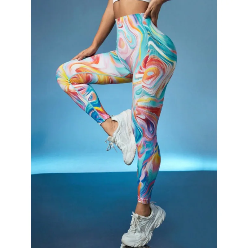 Fitness Butt Lift Leggings Women High Waist Print Leggings High Elastic Seamless Knitting Workout Running Yoga Leggings