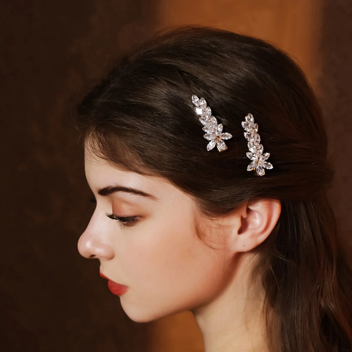 

Leaf Hair Barrette Elegant Classic Plain Alloy Shiny Zircon Single Birthday Gift Princess Girls All Season