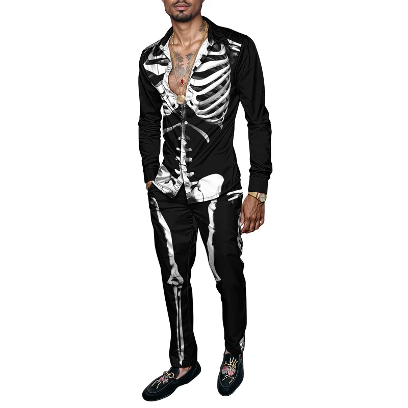 Spring Autumn Halloween Pumpkin 3D Print Men Clothing Suits Tracksuit Long Sleeve Shirt Long Pants Two Piece Sets Clothing