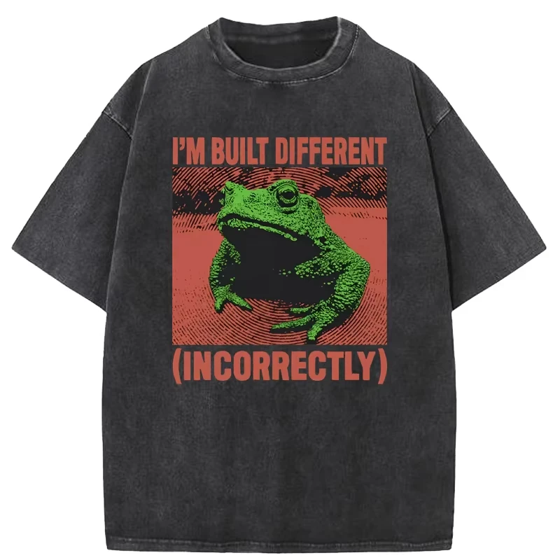 Japanese Funny T-shirt The Horrors Are Never Ending Yet I Remain Silly Style Frog Retro Washed T Shirt Men's Tees Tops