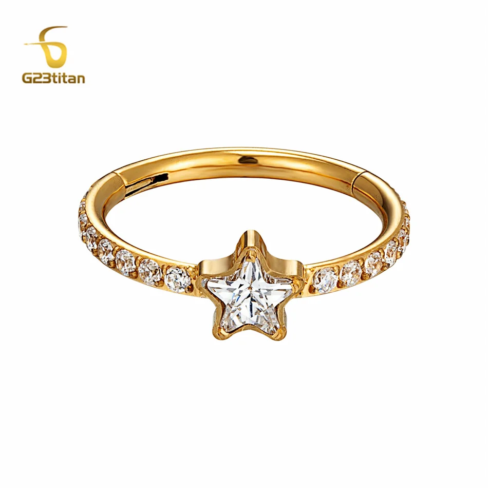 16G Hypoallergenic Titanium Piercing Jewelry CZ Zircon Star Nose Hoop Septum Ring Ear Cartilage Helix Tragus Daith Earring image 6