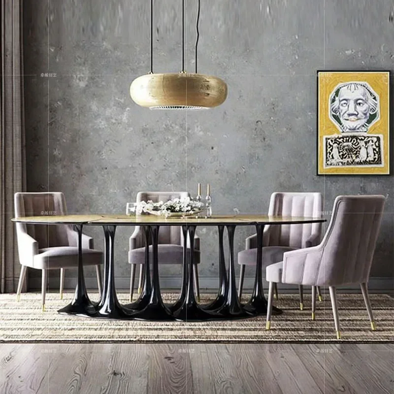 Light luxury high-end sense, high-end home design sense, artistic stainless steel dining table