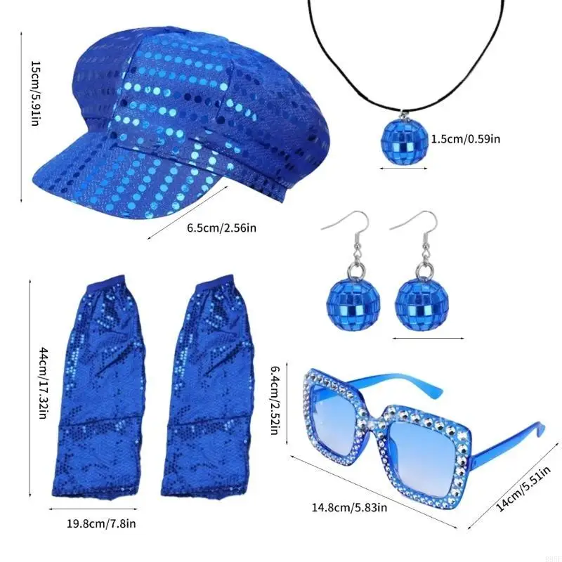 B95F 디스코 의상 의상, 60s 70s 80s 디스코 액세서리 스팽글 모자 귀걸이 레그 워머 선글라스 할로윈 파티