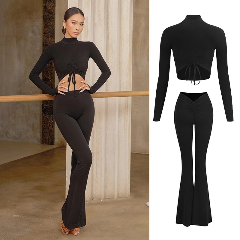 새로운 ZYM 라틴 댄스 바지 여성 성인 볼룸 댄스 의류 차차 룸바 댄스 연습 의류 블랙 라틴 바지 DNV24652