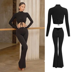 New ZYM Latin Dance Pants Women Adult Ballroom Dance Clothes Cha Cha Rumba Dance Practice Clothing Black Latin Trousers DNV24652