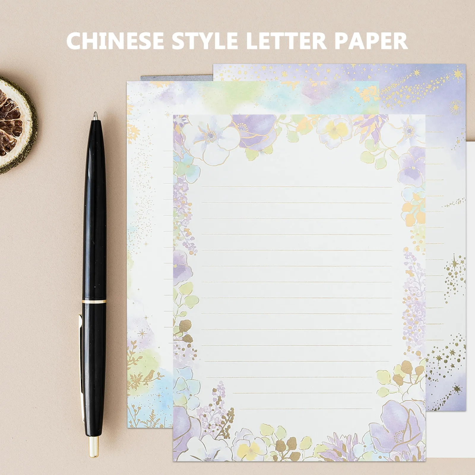 

24 Sheets A5 Vintage Gold Foil Letterhead Paper Floral Writing Stationery for Wedding Invitations Scrapbooking Calligraphy