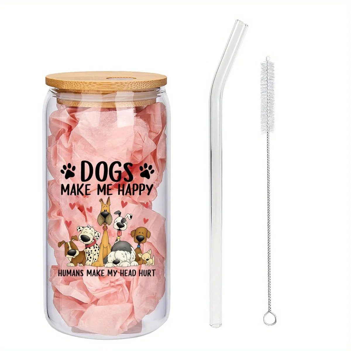 

Dog Lover Glass Bottle (Print/Geometric): Pet owner gifts – friends, anniversary, birthday.