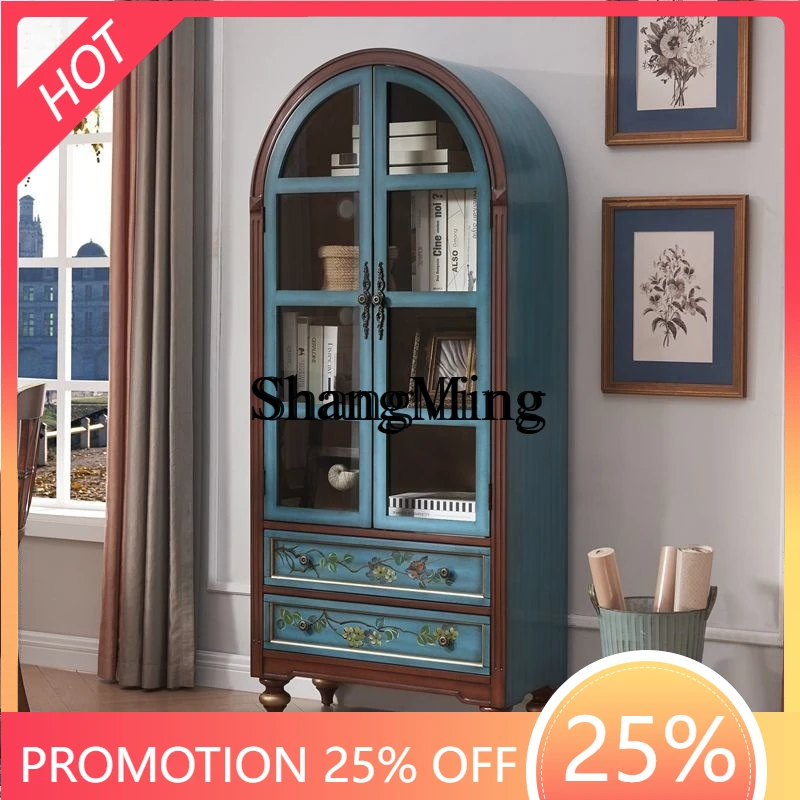 

SM new home dining room furniture large capacity solid wood with glass side cabinet vertical cabinet