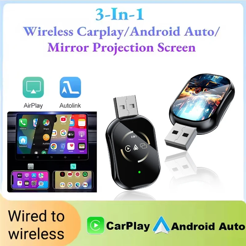 3-In-1 Wired To Wireless Carplay Android Auto Mirror Projection Screen Airplay Mirrorlink Car Mini Magic Box 5Gwifi Plug Andplay