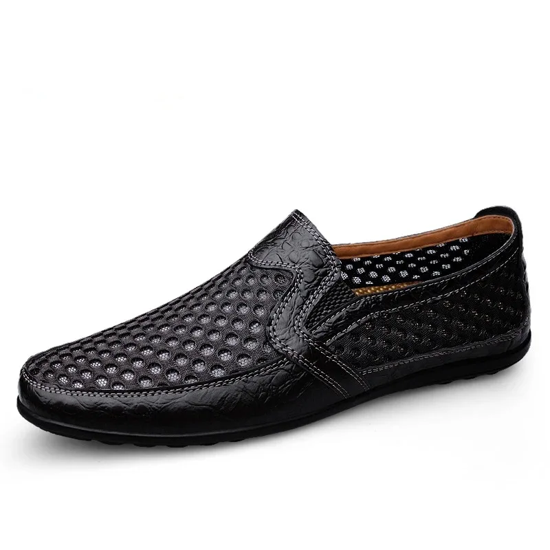 

2026 New Casual Shoes Men Summer Comfortable Mesh Genuine Leather Footwear Fashion Soft Male Outdoor Moccasins Loafers