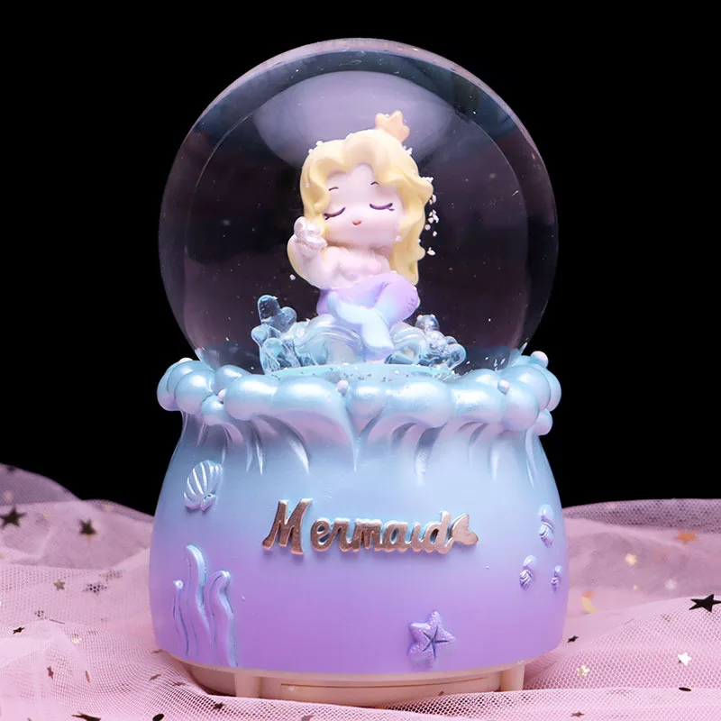 3D Crystal Ball Music Box para meninas, lua princesa, anjo, floco de neve, luz colorida, sonho, festa de aniversário, presente dos namorados