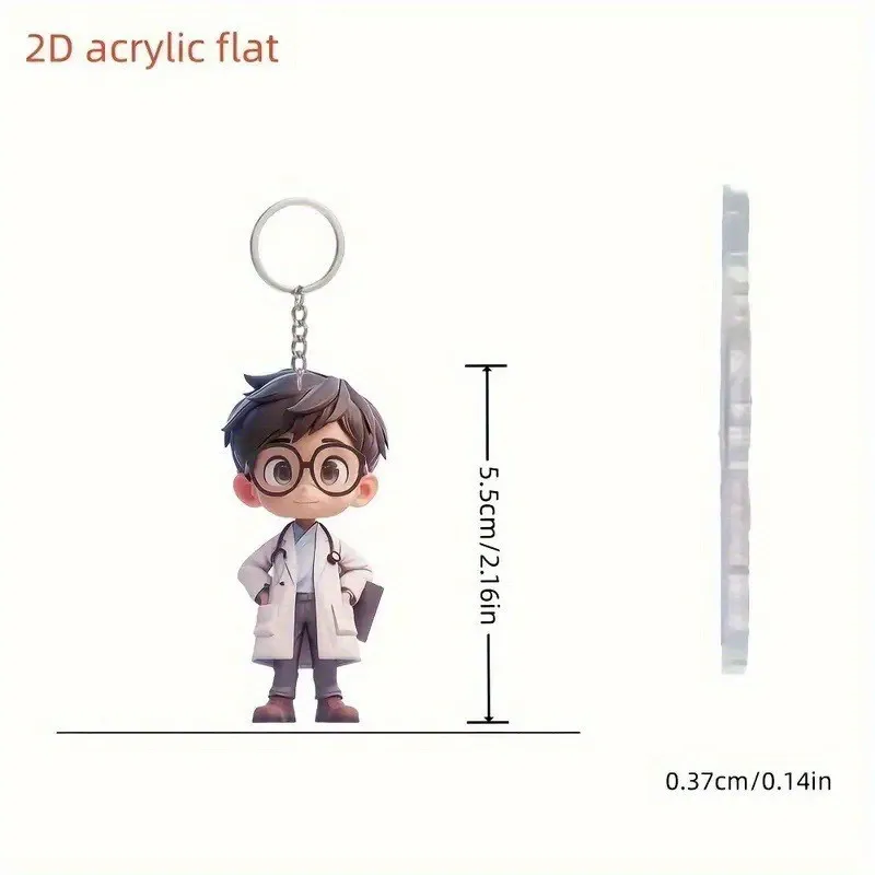 Dentist Nurse Keychain Acrylic Flat 2D Car Interior Backpack Decorative Pendant Professional Party Small Gift