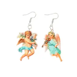 1Pair Vintage Valentine Drop Earrings Creative Acrylic Cupid Angel Wings For Woman Birthday Gift