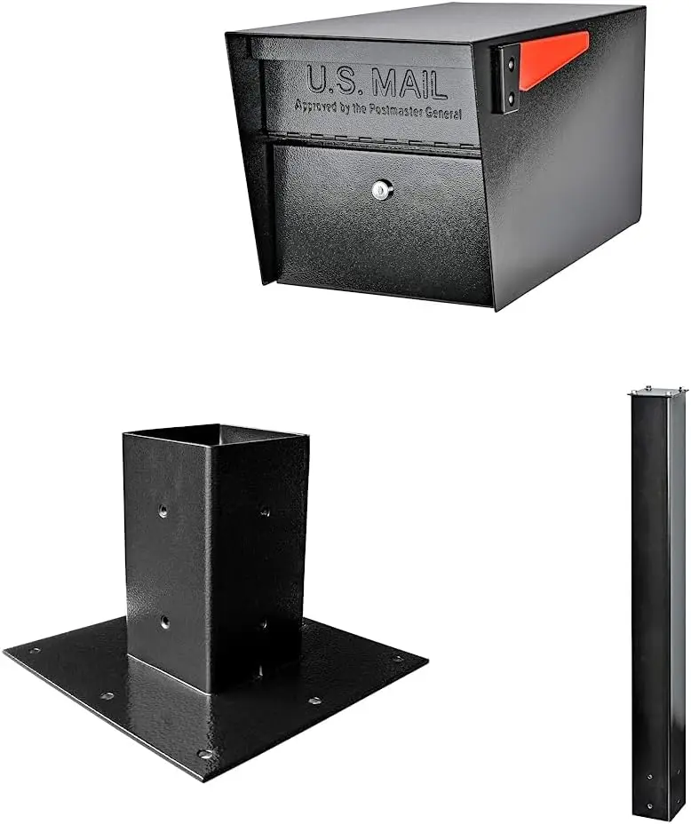 Curbside Locking Security Mailbox, Black,Large &, Black 7155 Surface Mount Base Plate & 7121, Black