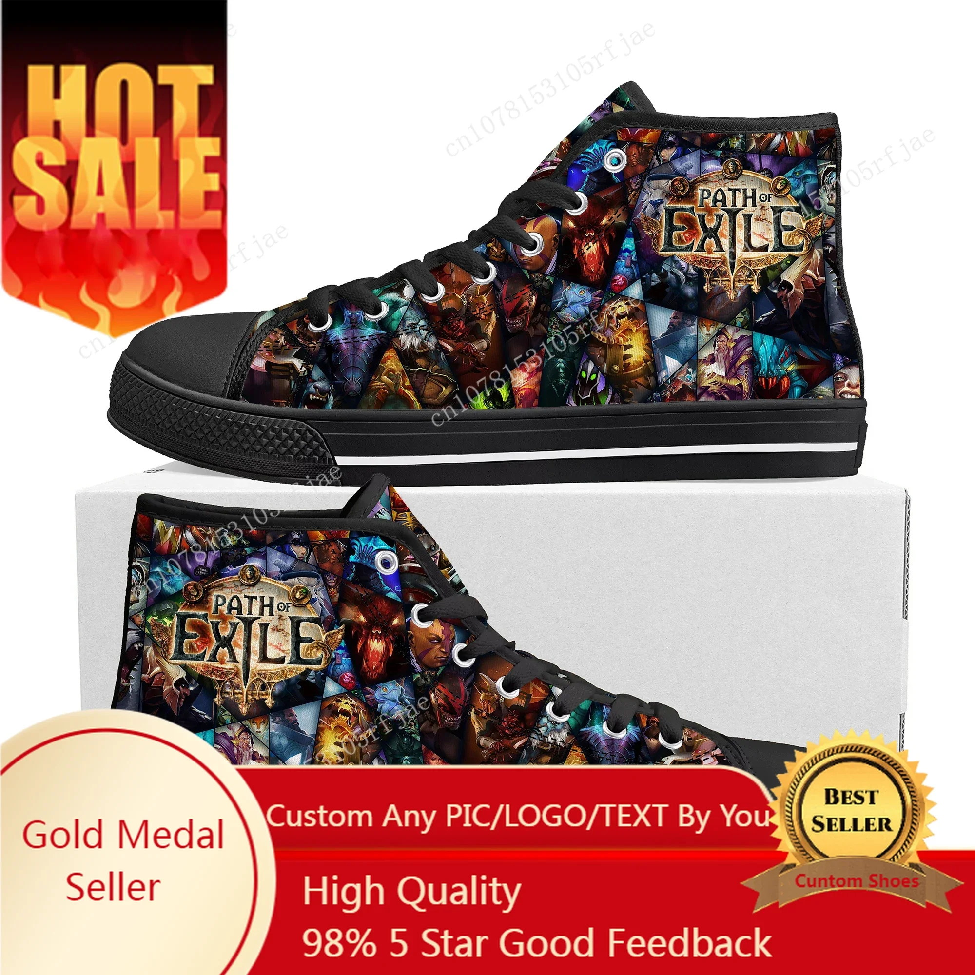 

Path of Exile High Top Sneakers Cartoon Game Mens Womens Teenager Fashion High Quality Canvas Sneaker Custom Built Couple Shoes