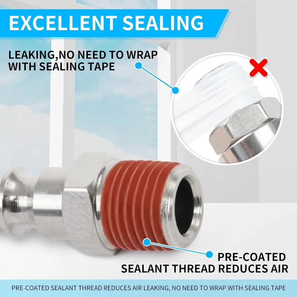 5 Or10 Pcs US Type Pneumatic Air Compressor Hose Quick Connector Plug With 1/4in NPT Male Thread Coated With Glue