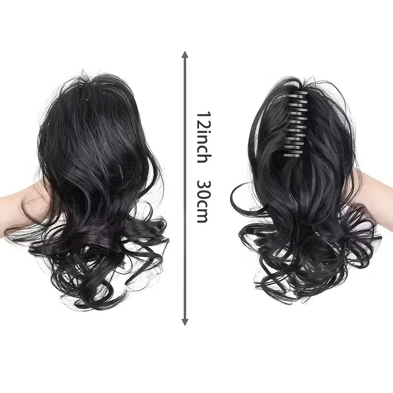 Synthetic 12Inch Short Curly Claw Clip Ponytail Hair Extensions Heat Resistant Fiber Hairpiece for Women Daily Use