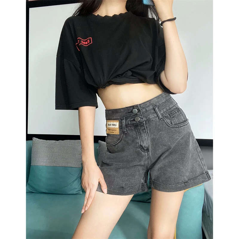 

High Waist Thin Summer Denim Design Sensation Hot Pants plus Size Flared Loose Slimming Wide Leg A-Line orts for Women