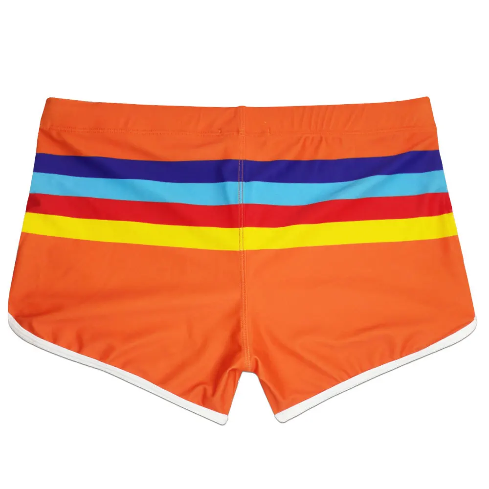 men's color striped sports split-ended boxer swimming trunks fashion close-fitting quick-drying beach boxer shorts UXH221