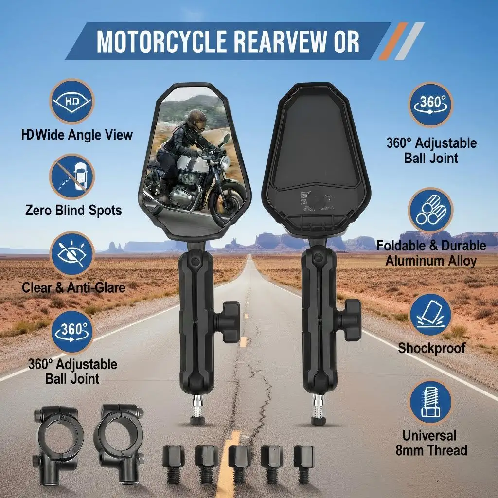 

Universal Motorcycle Mirrors Angle FANTIC MV BKING RMZ Adjustable Folding Handlebar Side Mirror Adventure Dirt Street Bike ATV