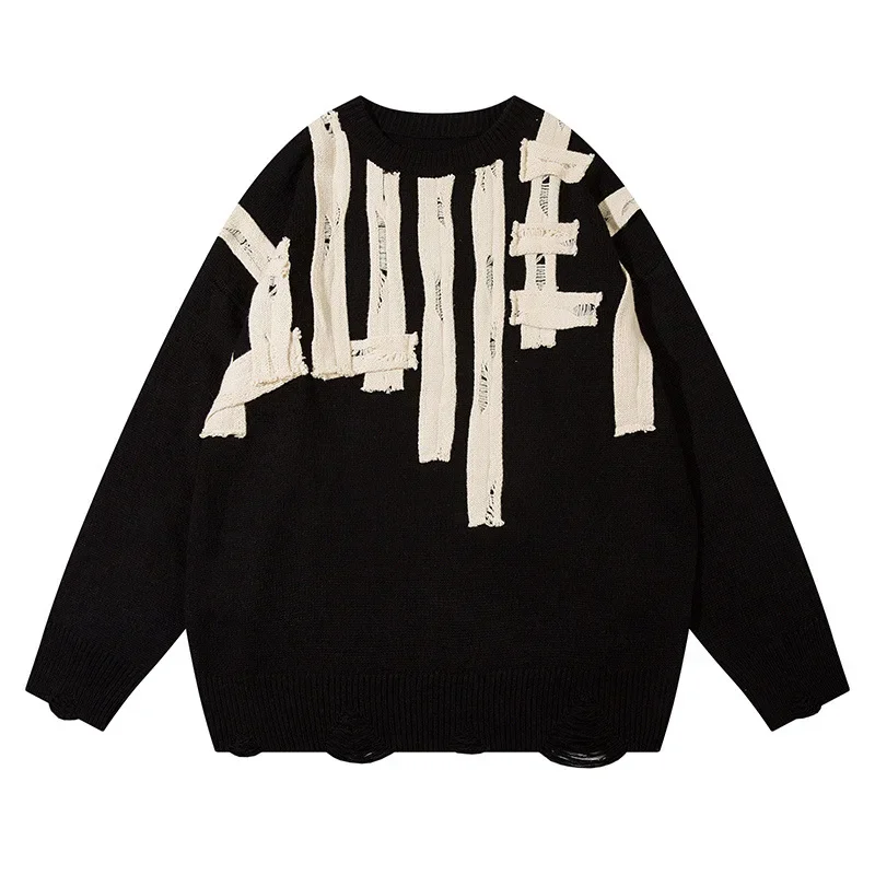 

Vintage Sweater High Street Letter Jacquard Round Neck Versatile Loose Men and Women Knitwear