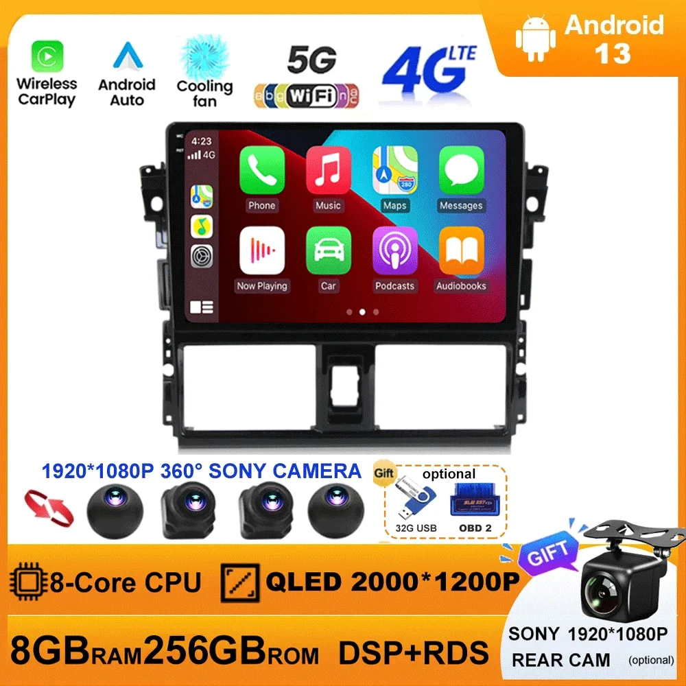 

Android 13 For Toyota Vios Yaris 2014-2016 All In One Car Radio Multimedia Video Player Navigation HiFi DSP BT GPS 2din Dvd