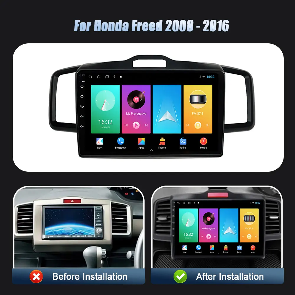 For Honda Freed 2008-2016 Head Unit 2DIN Wireless Carplay Screen Android 14 Car Radio Multimedia Navigation Player WIFI