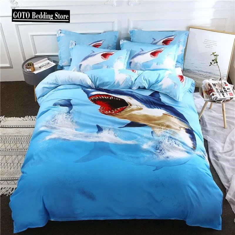 Bed Linens Diagonal Printing Comforter Bedding Sets Queen 2 PCS 3 PCS Blue Shark Bedding AU Double US King EU Super King Bed