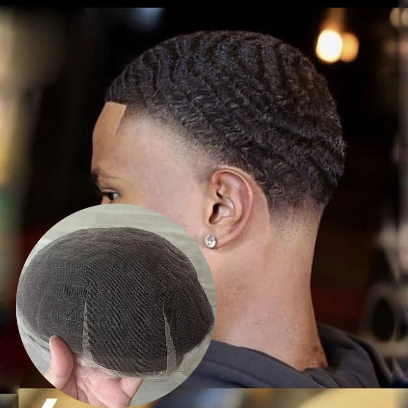 

Мужской парик-накладка из натуральных волос 10-12 мм, глубокая волна 360, дышащий, полностью на кружевной основе, для афроамериканцев, дешевый, для замещения кудрявых волос