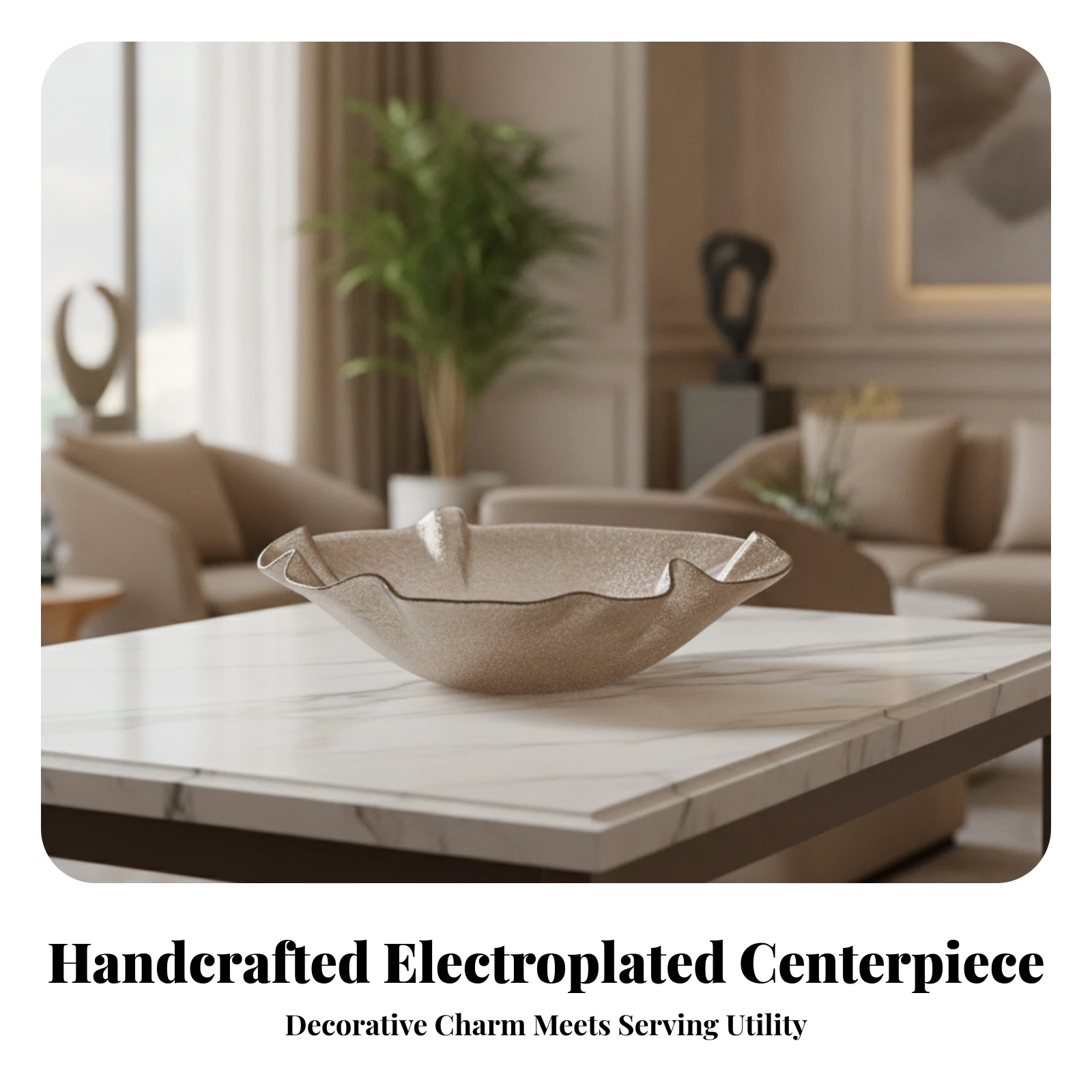 Glass Fruit Bowl Textured Glass Dish with Scalloped Rim Elegant Versatile for Dining Table, Living Room