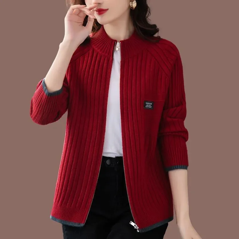 

Women's Autumn Winter Knitted Cardigan Jacket 2024 New Loose Long Sleeved Casual zipper Sweater Coat Female Top