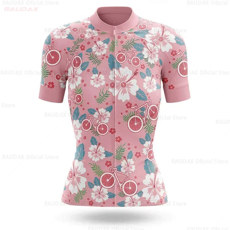 Pink Flowers Women Cycling Jersey Set Summer Anti-UV Cycling Bicycle Clothing Quick-Dry Mountain Female Bike Clothes Cycling Set