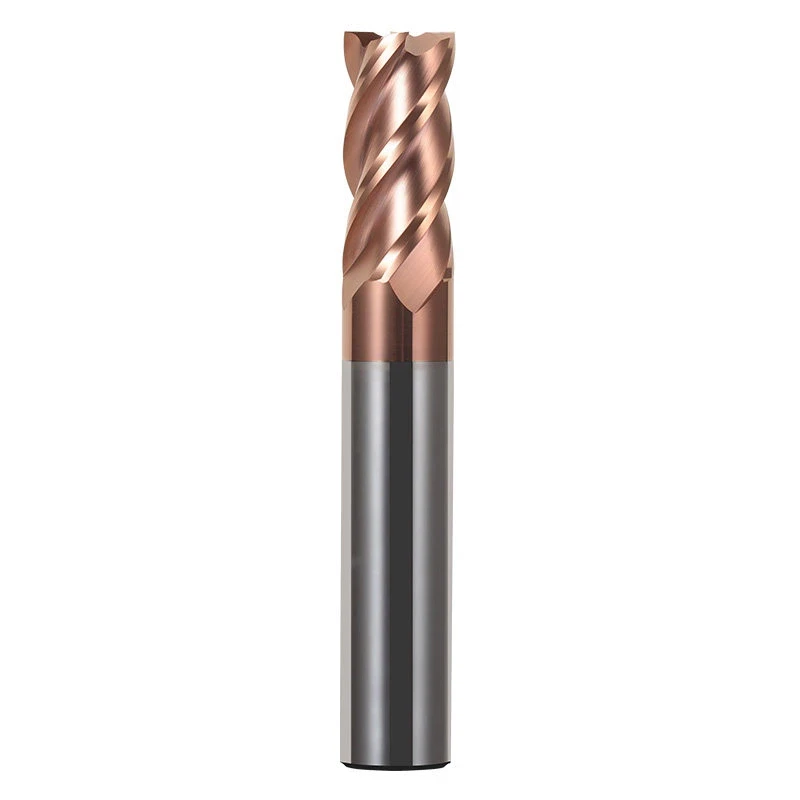 4 flutes solid carbide end mill, 55° helix flat end mill, extended length coated milling cutter, tungsten steel CNC tool, flat b