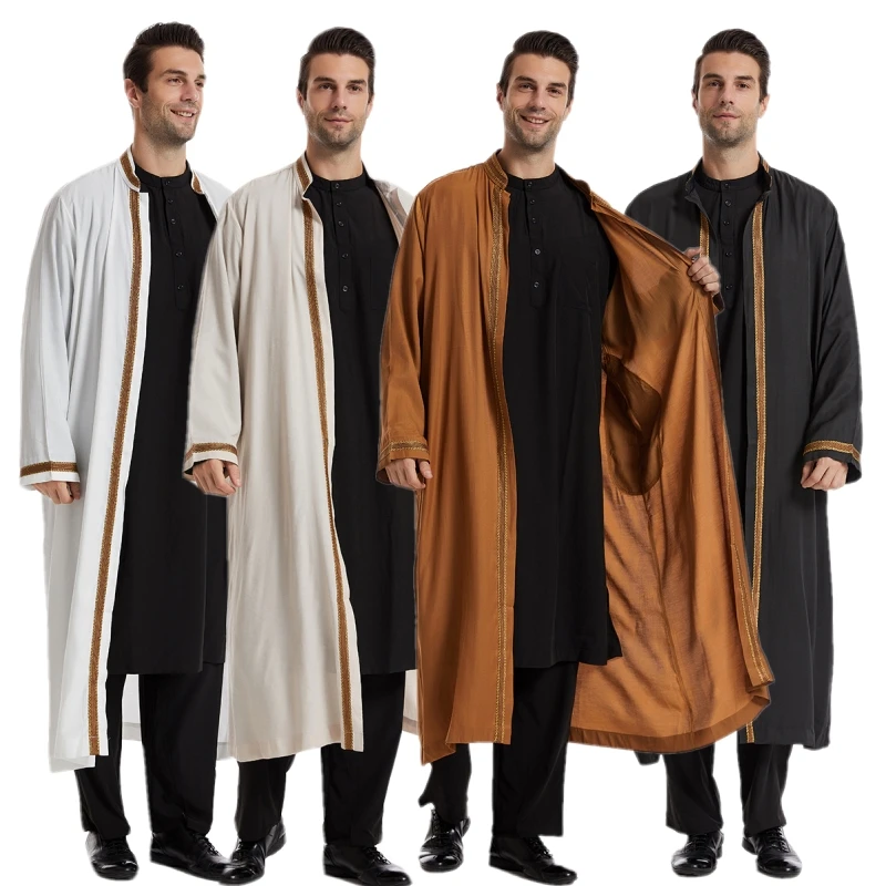 Middle East Clothing Men Traditional Jubba Thobe Stand Collar Cardigan Robe Dishdasha Kaftan Muslim Islamic Dress S-3XL