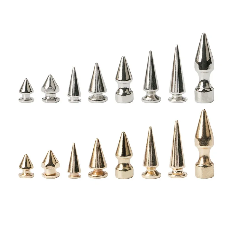 

50sets Silver Gold Cone Spikes Screwback Studs Rivets Multiple Sizes Metal Tree Spikes Studs for Punk Style Clothing Accessories