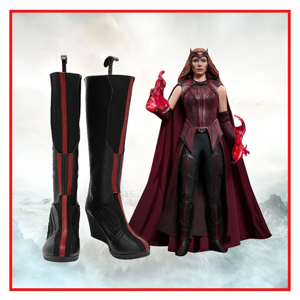 Movie Wanda Vision Scarlet Witch Maximoff Cosplay Shoes Costume High Heels PU Leather Party Halloween Shoes for Women Girls