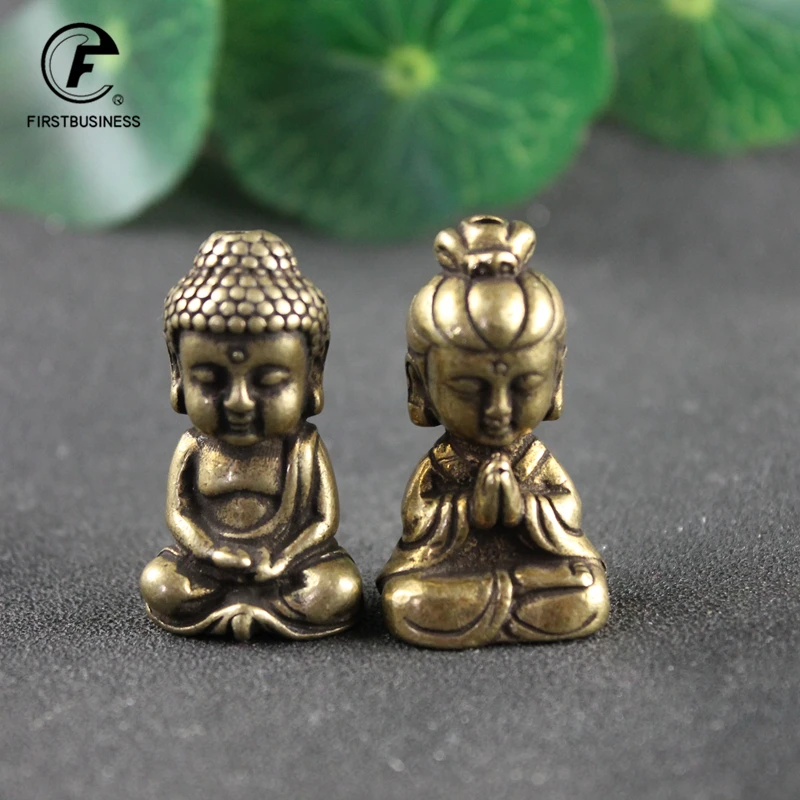 Mini Solid Brass Guan Yin Buddha Small Ornaments Vintage Copper Buddha Statue Miniature Figurines Handcraft Desktop Home Decors