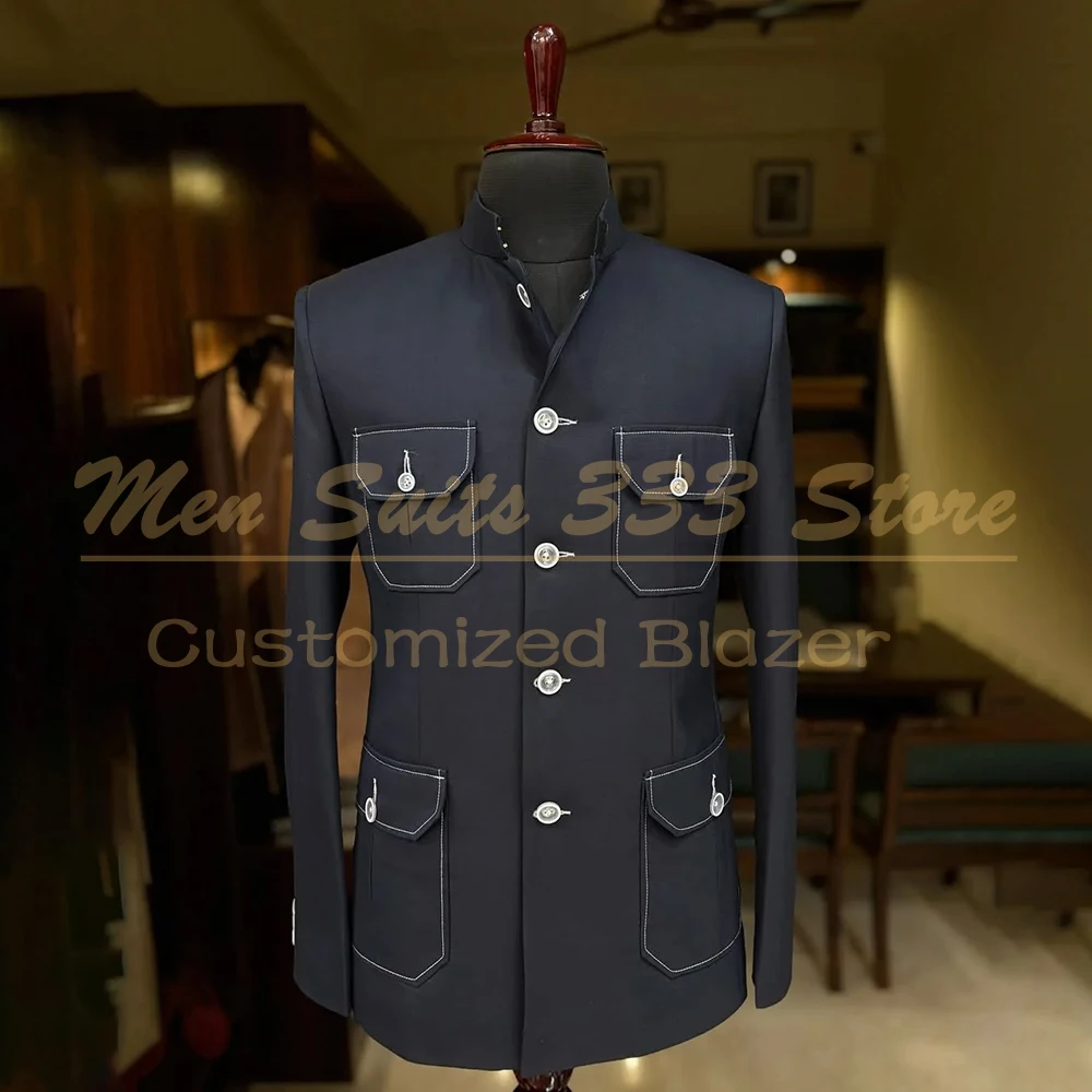 

Smart Casual Men's Suits Customized Single Breasted Stand Lapel Blazer Luxury 2 Piece Jacket Pants Male Clothing Costume Homme