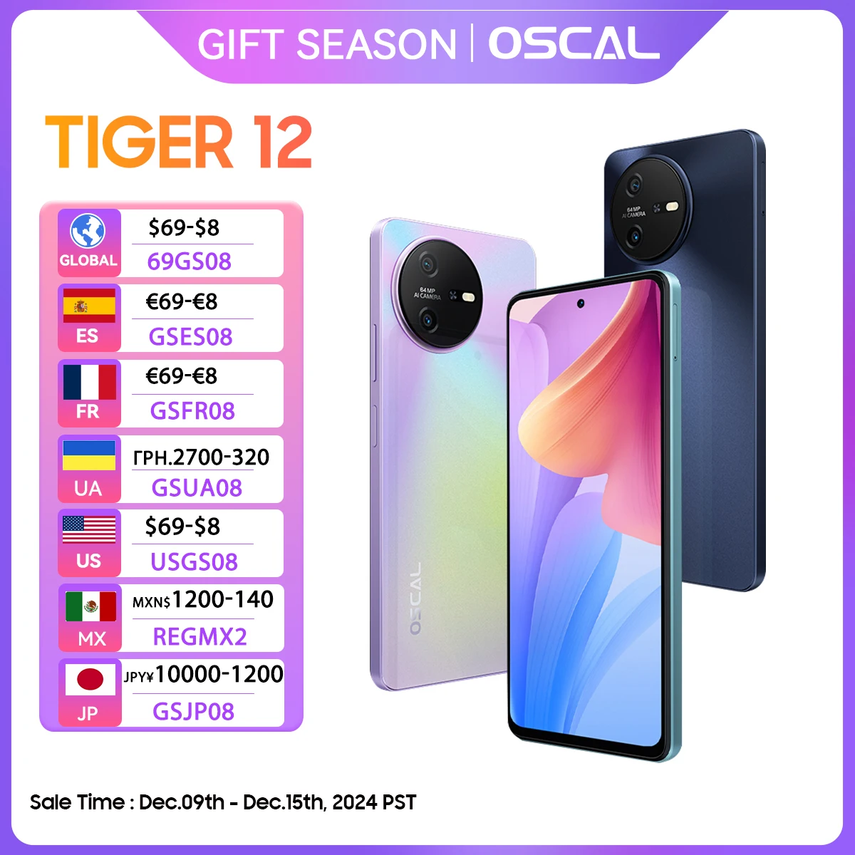 [Światowa premiera] OSCAL TIGER 12 Android13 MTK Helio G99 6,78'' 120 Hz Wyświetlacz 2,4 K 24 GB (12 + 12) 256 GB 64 MP 5000 mAh Bateria NFC