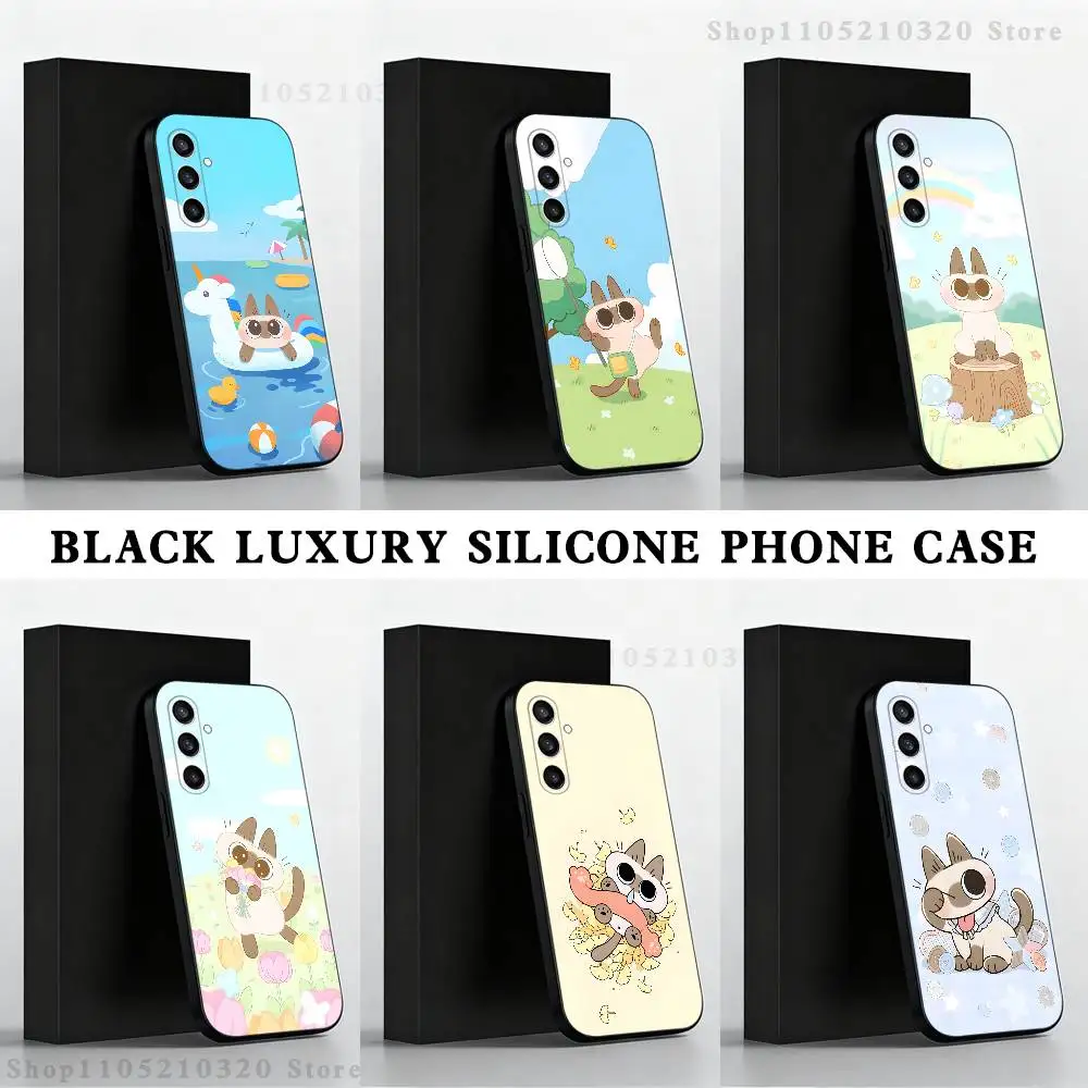

A-Azukisan Cat Cute Phone Case For Samsung S 25,24,23,22,30,21,10,9,Ultra,Plus,Lite,FE,4,5 G Black Soft Case