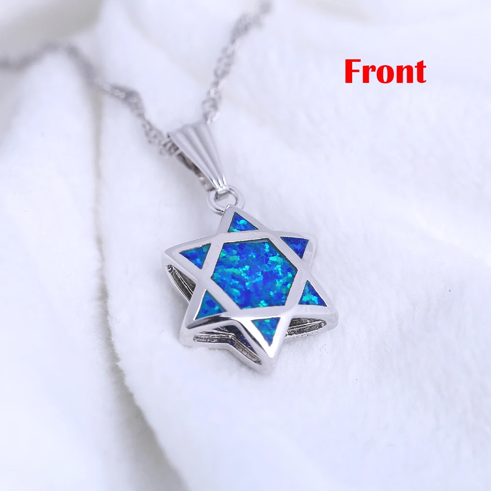 قلادة دلاية من العقيق مزدوجة الوجه ، نجمة ديفيد ، مجوهرات يهودية زرقاء ، بيضاء