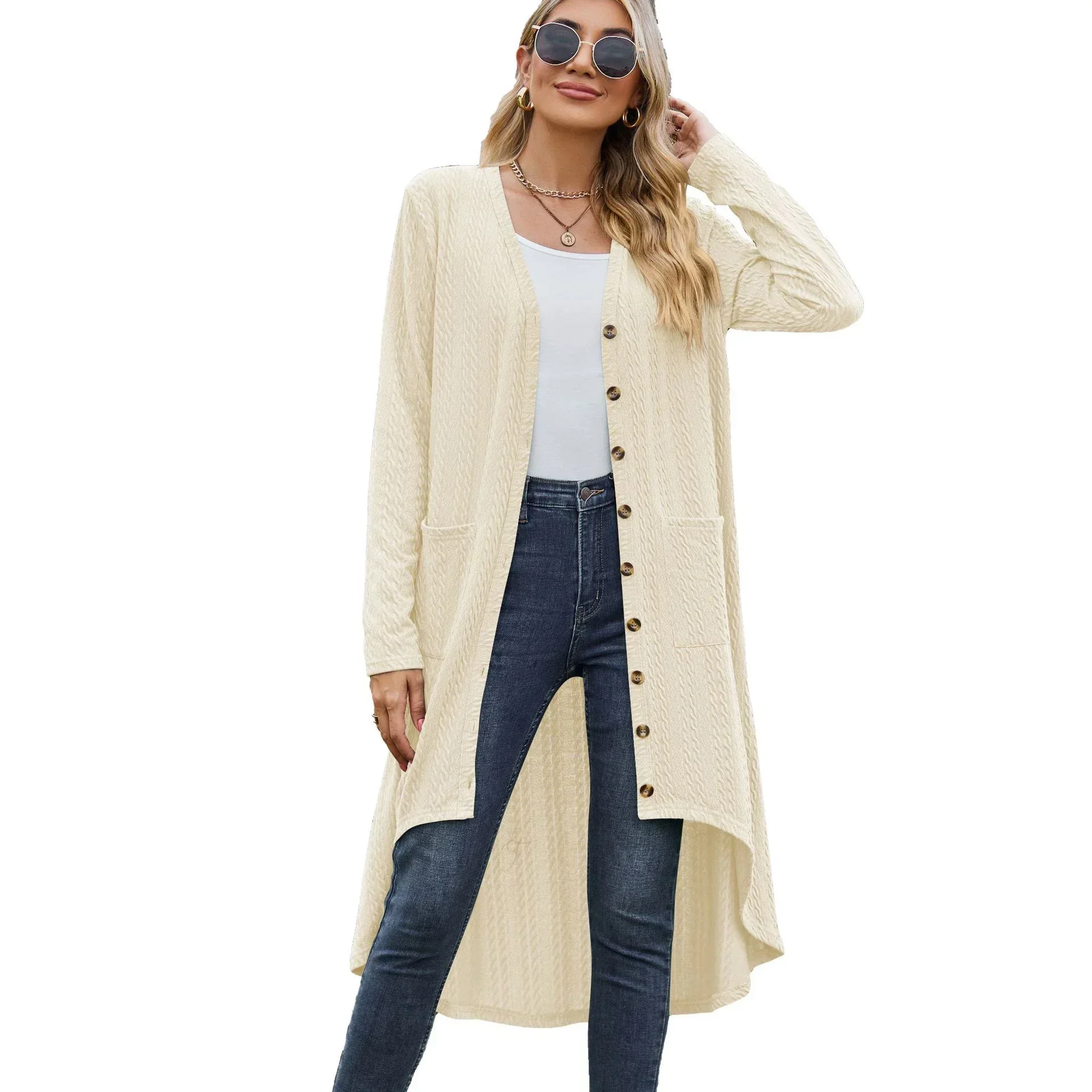 Personality Fashion Long Cardigan Irregular Style Autumn Long Sleeve Full Button Long Blouses Cover Up Shirts Thin Coats Blusas