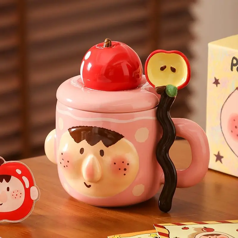 

Cute Apple Boy Mug High Value Underglaze Ceramic Cup with Lid Spoon Household Drinking Water Coffee Cup Halloween Christmas Gift