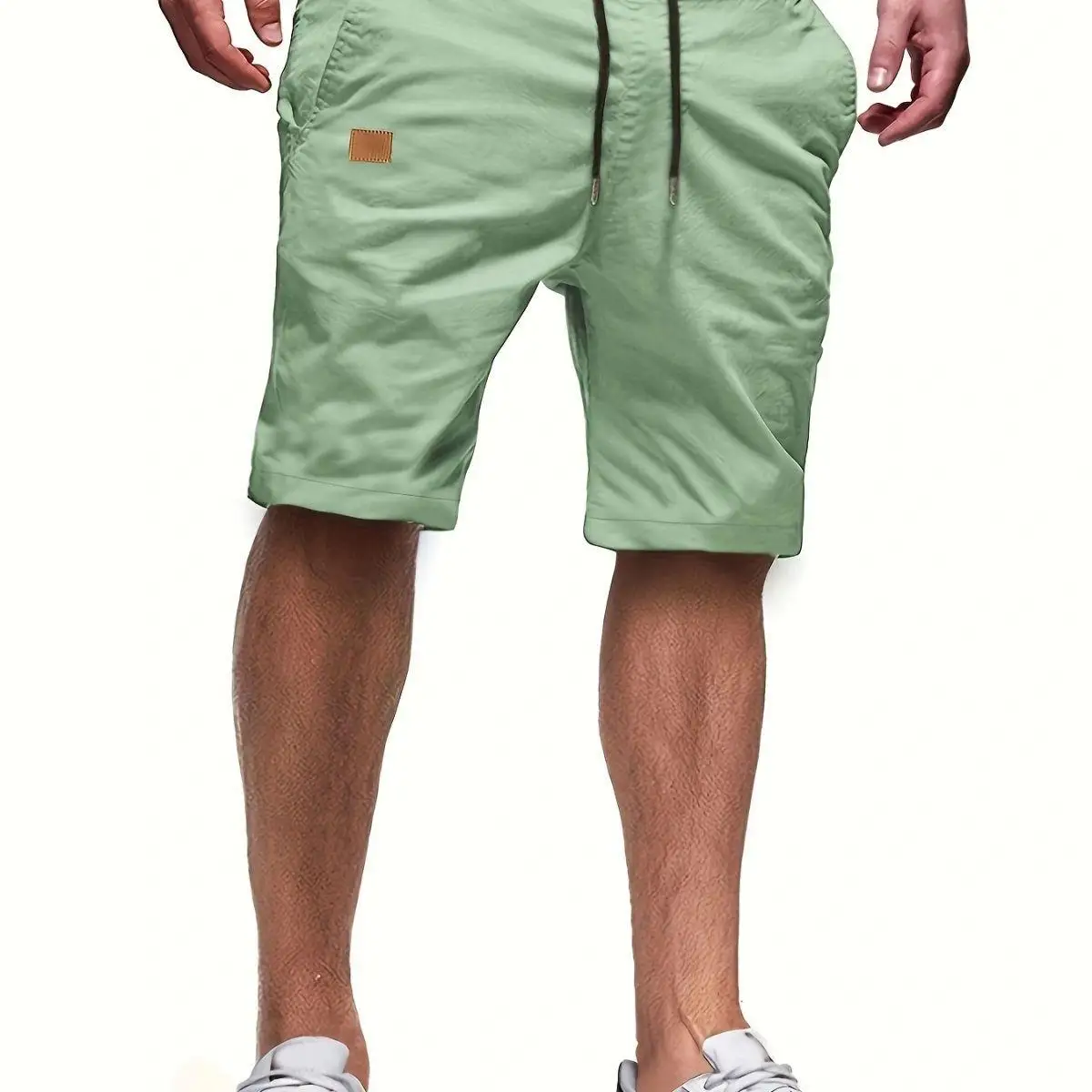 

Мужские кожаные спортивные штаны прямого кроя из полиэфирного волокна, длина до колена, цвет хаки, без фирменной маркировки...