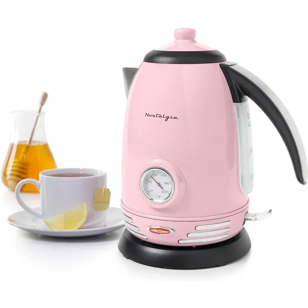 Nostalgia Retro Stainless Steel Electric Tea And Water Kettle, Pink