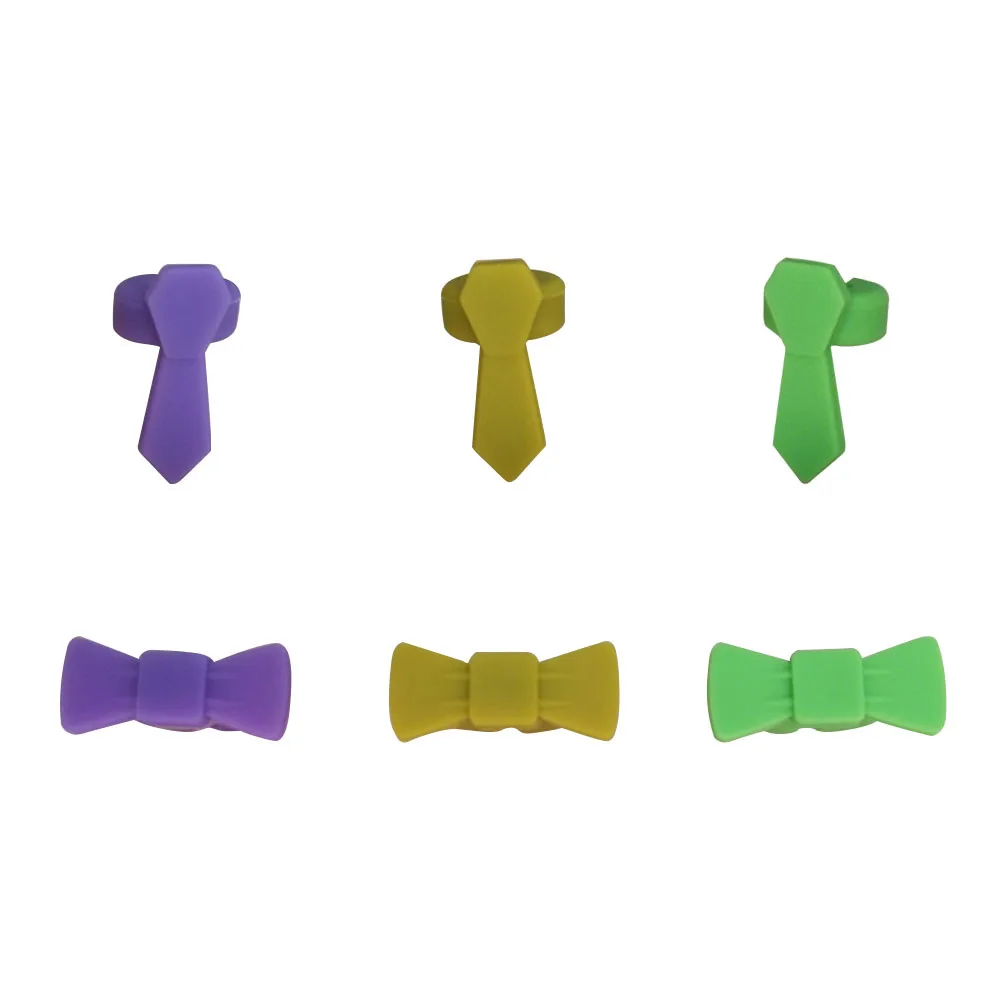 

6Pcs Wine Glass Silicone Marker Creative Bowknot Necktie Design Easy Clean Shockproof Drink Charms for Housewarming