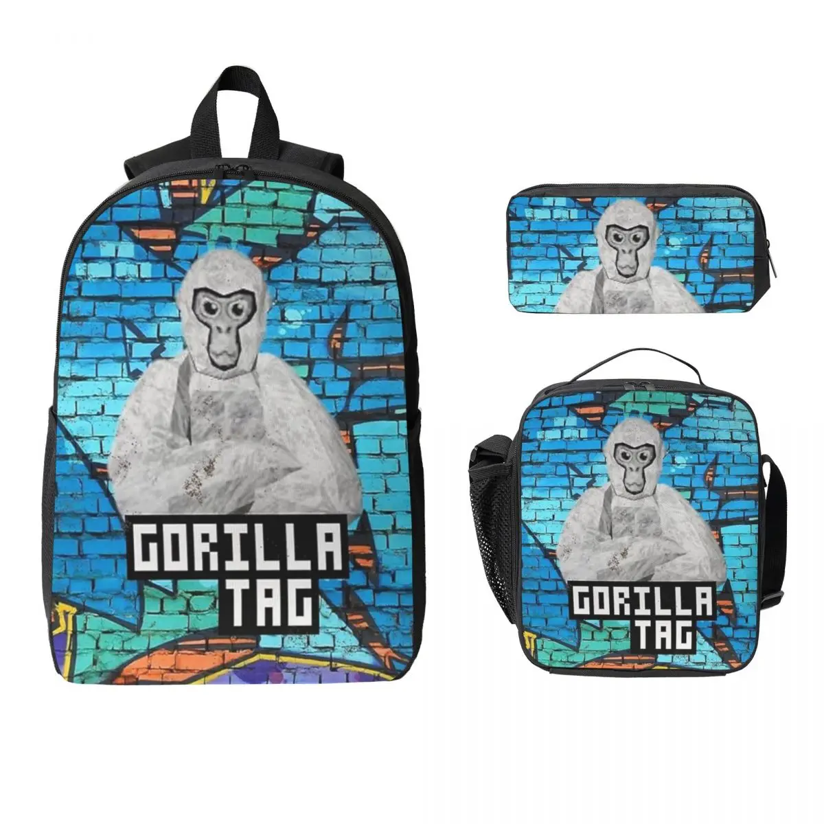 

3Pcs Gorilla Tag VR Gamer School bags Set for Kids Pen Bags Backpack Sets with Lunch Box For School Students Knapsack