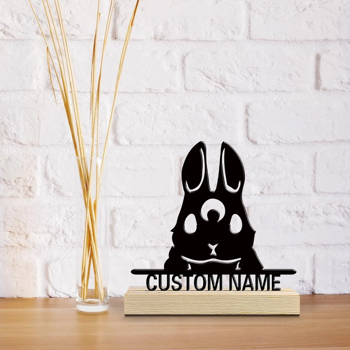 1pc Desktop Metal Ornaments Custom Name Equipped with Wooden Base Bar Decoration, Holiday Gifts