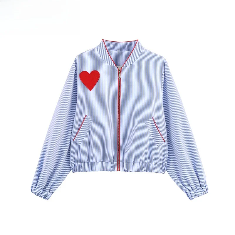 

Faionable Striped Heart Patchwork Zipper ket Jaet Женская ор Верхняя одежда Полиэфирное волокно Теплый длинный воротник-стойка Sve